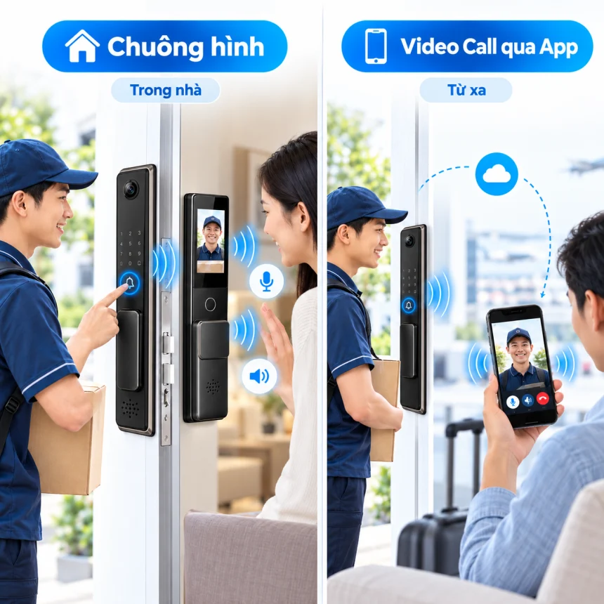 So sánh khoá có chuông hình và khoá có video call qua app điện thoại