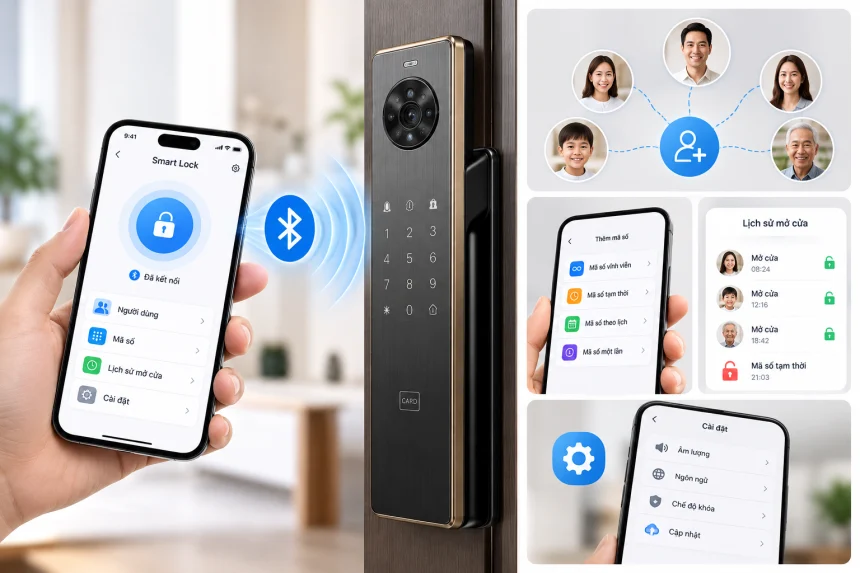 Khoá cửa thông minh kết nối và quản lý qua App Bluetooth