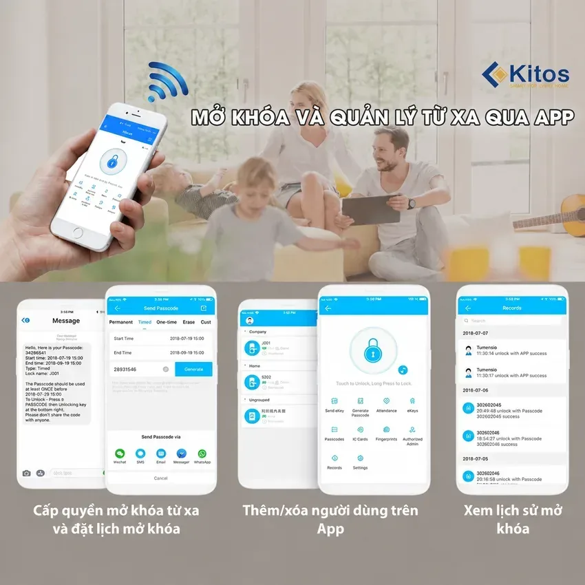 Quản lý khóa cửa Kitos KT V2 Pro qua app Bluetooth Giao diện ứng dụng khóa cửa Kitos KT V2 Pro trên điện thoại