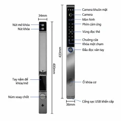 Khoá thông minh cửa nhôm Lizman X6 Face ID kháng nước IP65