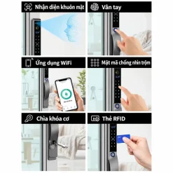 Khoá thông minh cửa nhôm Lizman X6 Face ID kháng nước IP65