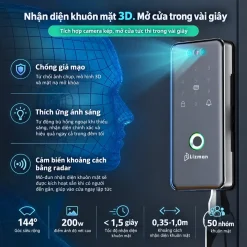 Khoá vân tay cửa kính cường lực Lizman G9 Face ID