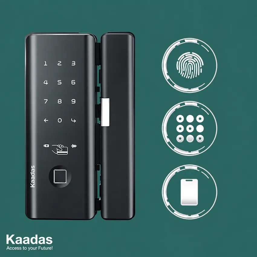 Khóa cửa kính Kaadas M500 sử dụng nhiều phương thức mở khoá Các phương thức mở khóa của Kaadas M500: vân tay, mã số, thẻ từ