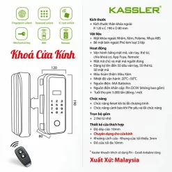 Khóa vân tay cửa kính Kassler KL569 có app wifi
