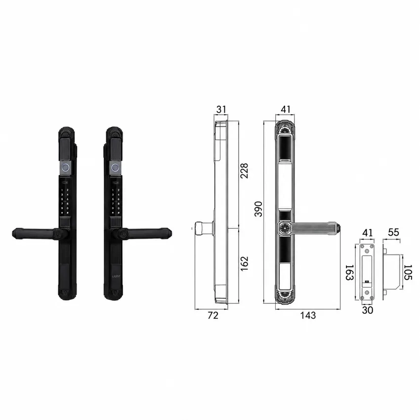 Khóa vân tay cửa nhôm hai mặt Lizman LM-T20 kháng nước IP68 Khóa vân tay cửa nhôm hai mặt Lizman LM-T20 kháng nước IP68 - tổng thể hai mặt