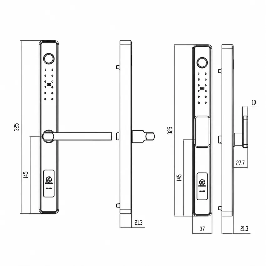 Bản vẽ kích thước khóa vân tay Kassler KL599 I Bản vẽ mặt cắt kích thước khóa vân tay Kassler KL599 I
