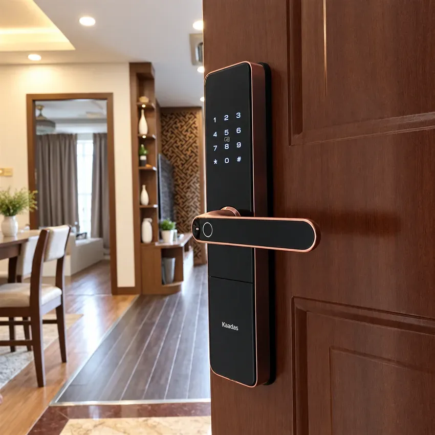 Khóa vân tay Kaadas S500 phù hợp nhiều không gian Khóa vân tay Kaadas S500 tích hợp trên cửa không gian sang trọng