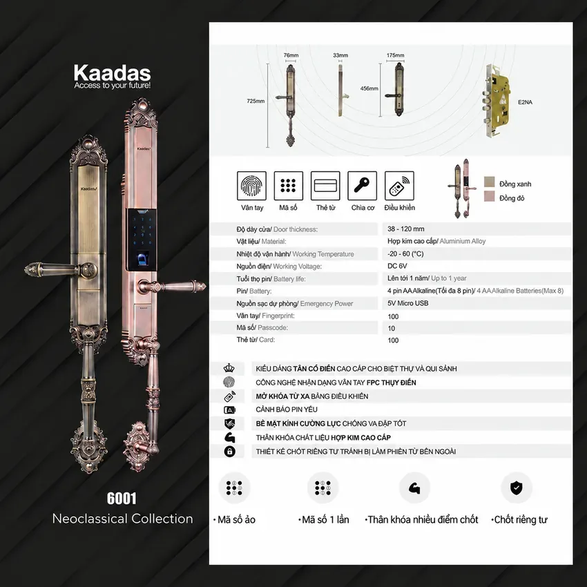 Ứng dụng Kaadas 6001 trên cửa biệt thự tân cổ điển Khóa vân tay Kaadas 6001 lắp trên cửa đại sảnh villa đẹp