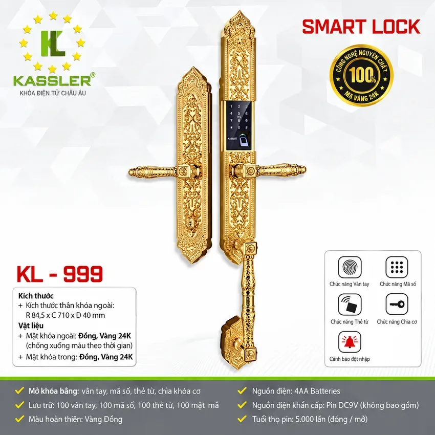 Thông số và tính năng nổi bật khóa cửa vân tay Kassler KL-999 Tính năng nổi bật khóa vân tay Kassler KL-999