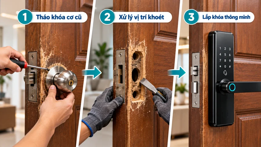 Nâng cấp khoá thông minh cho cửa gỗ cũ