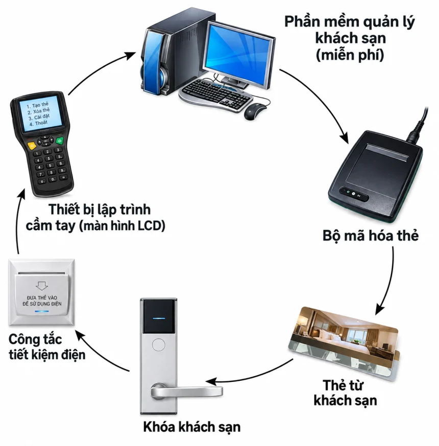 Sơ đồ hoạt động hệ thống quản lý thẻ cho kháo thẻ từ khách sạn